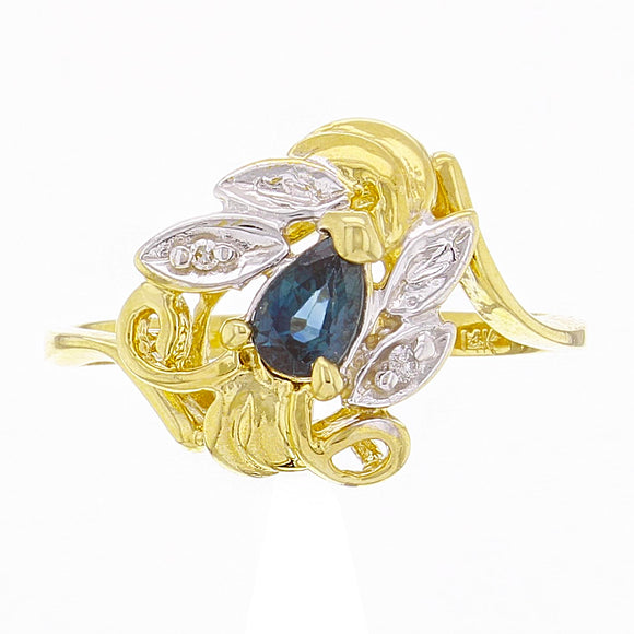 14k Yellow Gold Sapphire & Diamond Accent Vine & Leaf Ring Size 6