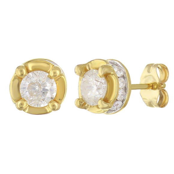 14k Yellow Gold 1ctw Diamond Fancy Solitaire Stud Earrings