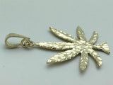 14k Yellow Gold Diamond Cut Marijuana Leaves Leaf Weed Charm Pendant 3.7 grams