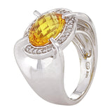 14k White Gold 0.20ctw Citrine & Diamond Oval Halo Cocktail Ring Size 6