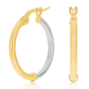 Italian 14k Yellow & White Gold Polished Small Thin Hollow Hoop Earrings