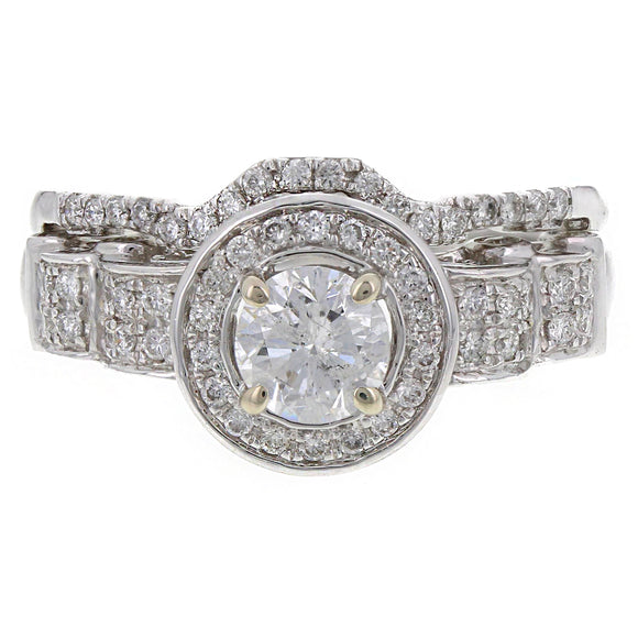 14k White Gold 1.17ctw Diamond Engagement & Wedding 2 Piece Bridal Ring Set Sz 7