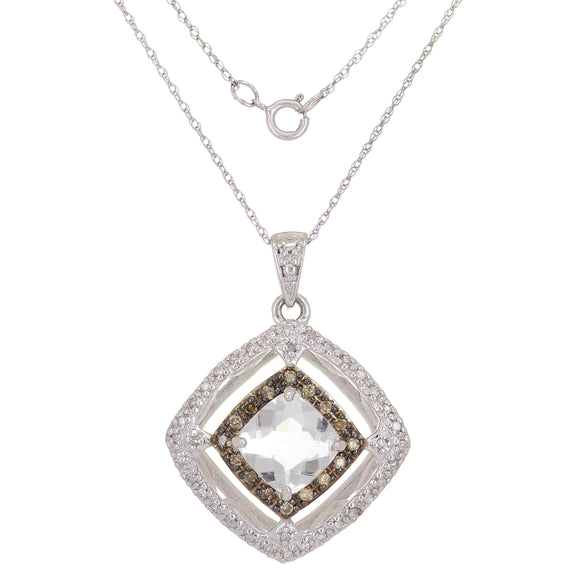 14k White Gold 0.36ctw  Amethyst &  Diamond Square Halo Shield Pendant Necklace