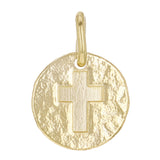 14k Yellow Gold Hammered Finish Round Cross Pendant Religious Charm 1" 4.3 grams