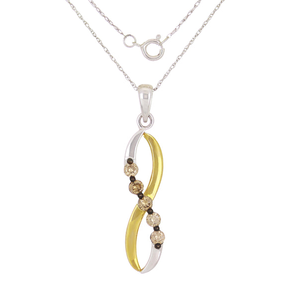 10k Two Tone Gold 0.36ctw Champagne Diamond Infinity Symbol Pendant Necklace 18