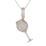 14k White Gold 0.75ctw Diamond Pave Tipsy Wine Goblet Pendant Necklace 18"