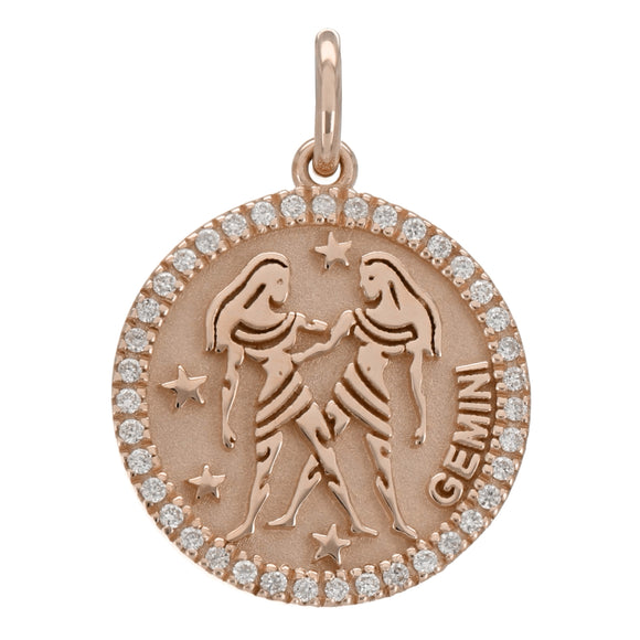 14k Rose Gold  Diamond Zodiac Sign Gemini Pendant