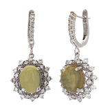 14k White Gold 2ctw Crystal Opal & Diamond Filigree Dangle Drop Hoop Earrings