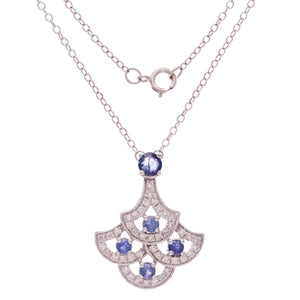 14k White Gold 0.33ctw Sapphire & Diamond Chandelier Drop Pendant Necklace 18"