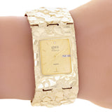 10k Yellow Gold Nugget Wrist Watch Link Geneve Diamond Watch 8" 30.5mm 92 grams