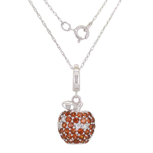 18k White Gold 0.85ctw Red & White Diamond Delicious Apple Pendant Necklace 18"