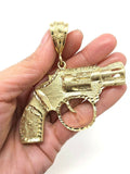 10k Yellow Gold Big Diamond Cut Revolver Pistol Gun Pendant 3" 40.5 grams