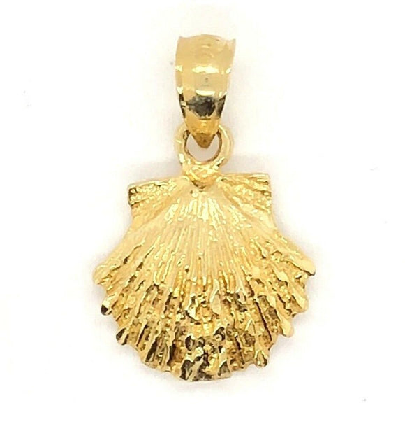 14k Yellow Gold Solid Scallop Sea Shell Charm Pendant 1.6 grams