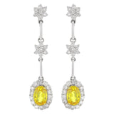 18k White Gold 0.70ctw Yellow Sapphire & Diamond Dangle Earrings