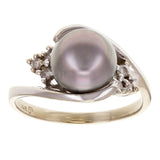 14k White Gold Natural South Sea Pearl Diamond Ring Size 7 8.9mm 3.5 grams