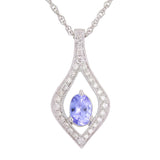 10k White Gold 0.20ctw Tanzanite & Diamond Art Deco Style Drop Pendant Necklace