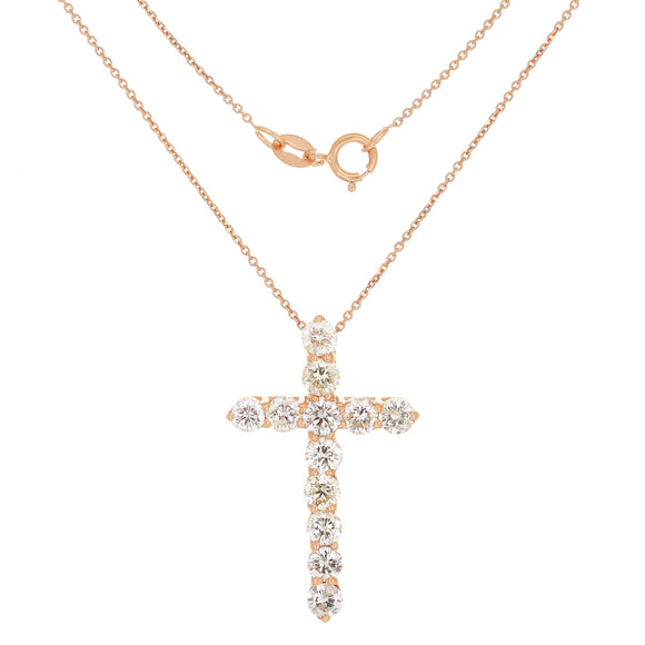 14k Rose Gold 2.30ctw Diamond Floating Cross Pendant Necklace