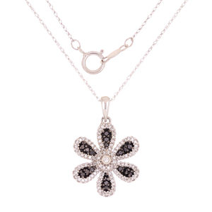 14k White Gold 0.50ctw Black & White Diamond Sunflower Pendant Necklace 18"