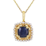 14k Yellow Gold 0.25ctw Sapphire & Diamond Vintage Style Pendant Necklace 18"