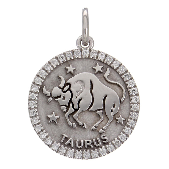 14k White Gold  Diamond Zodiac Sign Taurus Pendant
