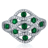 14k White Gold 0.75ctw Emerald & Diamond Vintage Style Trellis Ring Size 7