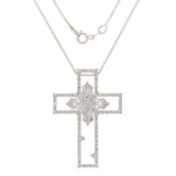 18k White Gold 1.75ctw Diamond Double Cross Pendant Necklace