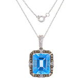 14k White Gold 0.33ctw Swiss Blue Topaz & Diamond Basket Pendant Necklace 18"