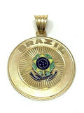 14k Yellow Gold Brazil Flag Handmade Enamel Charm Pendant 1.65" 6.2 grams