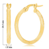 Italian 14k Yellow Gold Checkerboard Snare Design Small Hollow Hoop Earrings