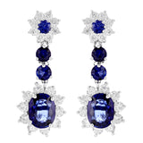 14k White Gold 1.97ctw Sapphire & Diamond Cluster Dangle Earrings