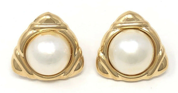 14k Yellow Gold Vintage Round Dome Mother of Pearl Stud Earrings 9.2 grams
