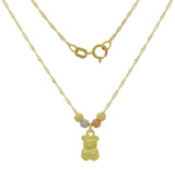 14k Tri Color Gold Satin Finish Teddy Bear Charm Necklace Singapore Chain 17"