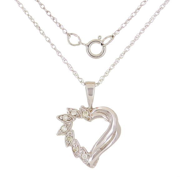 14k White Gold Diamond Accent Open Ribbon Heart Pendant Necklace 18