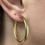 Italian 14k Yellow Gold Hollow Greek Key Hollow Hoop Earrings 1.4" 5mm 5.1 grams