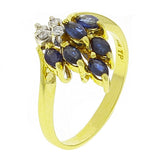 14k Yellow Gold Marquise Sapphire & Diamond Leaf Ring Size 7
