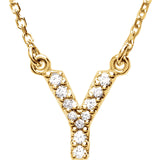 14k Yellow Gold Diamond Initial Letter Y Alphabet Rolo Pendant Necklace 18"