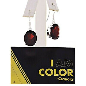 Crayola 14k White Gold Oval Garnet Earrings 1.25" 7.2 grams