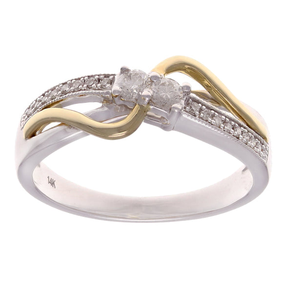 14k Yellow & White Gold 0.20ctw Diamond 2-Stone Stackable Promise Swirl Ring