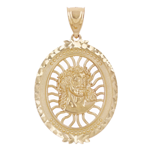 14k Yellow Gold Face of Jesus Christ Oval Charm Pendant 1.5