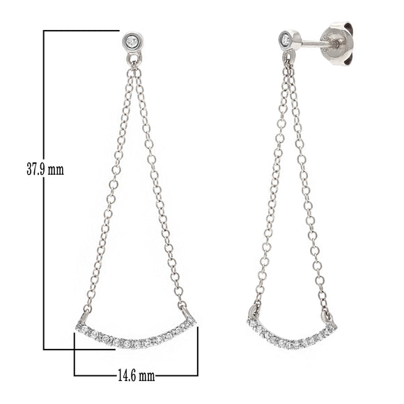 14k White Gold 0.15ctw Diamond Chain Dangle Swing Earrings 37.9mm x 14.6mm