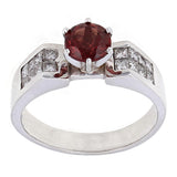 18k White Gold 0.52ctw Garnet & Princess Diamond Engagement Ring Size 7