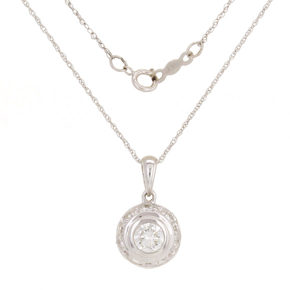 14k White Gold 0.75ctw Diamond Solitaire Flower Circle Pendant Necklace 18