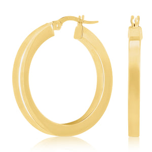 Italian 14k Yellow Gold Square Tube 3mm 1" Diameter Round Hoop Earrings 2.7grams