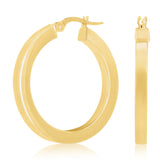 Italian 14k Yellow Gold Square Tube 3mm 1" Diameter Round Hoop Earrings 2.7grams