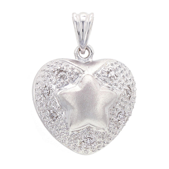 18k White Gold 0.10ctw Diamond Reversible Puffed Star in Heart Pendant