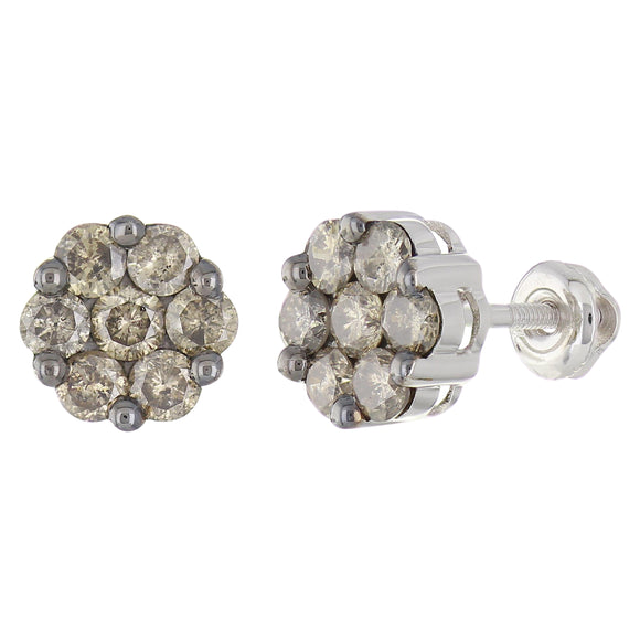 10k White Gold 1.30ctw Champagne Diamond Cluster Stud Earrings