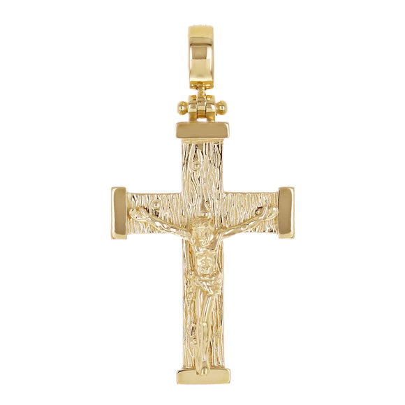 Italian 14k Yellow Gold 3D Double Sided Crucifix Cross Charm Pendant 1.4