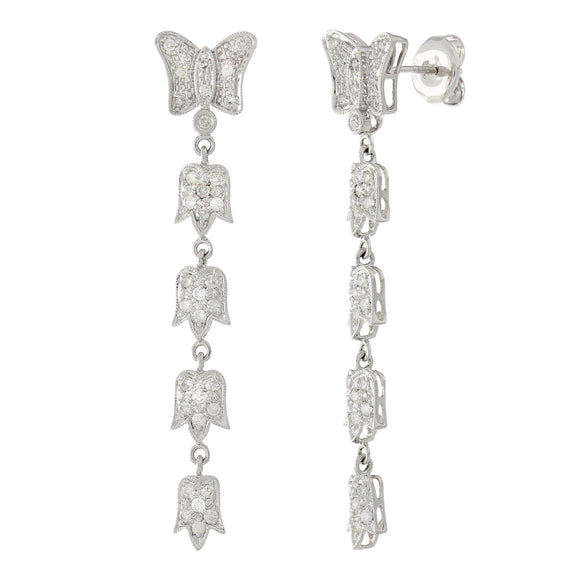14k White Gold 0.60ctw Diamond Flying Butterfly Dangle Drop Earrings