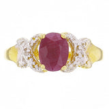 14k Yellow Gold Oval Ruby and Diamond Hugs & Kisses Promise Ring Size 7.5