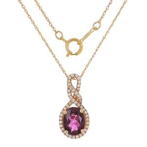 14k Rose Gold 0.25ctw Rhodolite Garnet & Diamond Drop Twist Pendant Necklace 18"